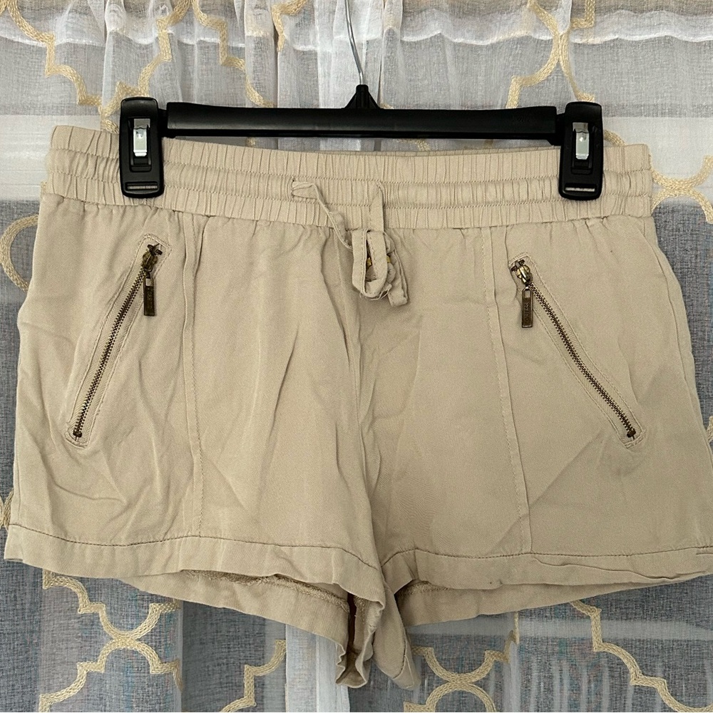 Guess Women’s Beige Drawstring Shorts with Zipper Pockets
